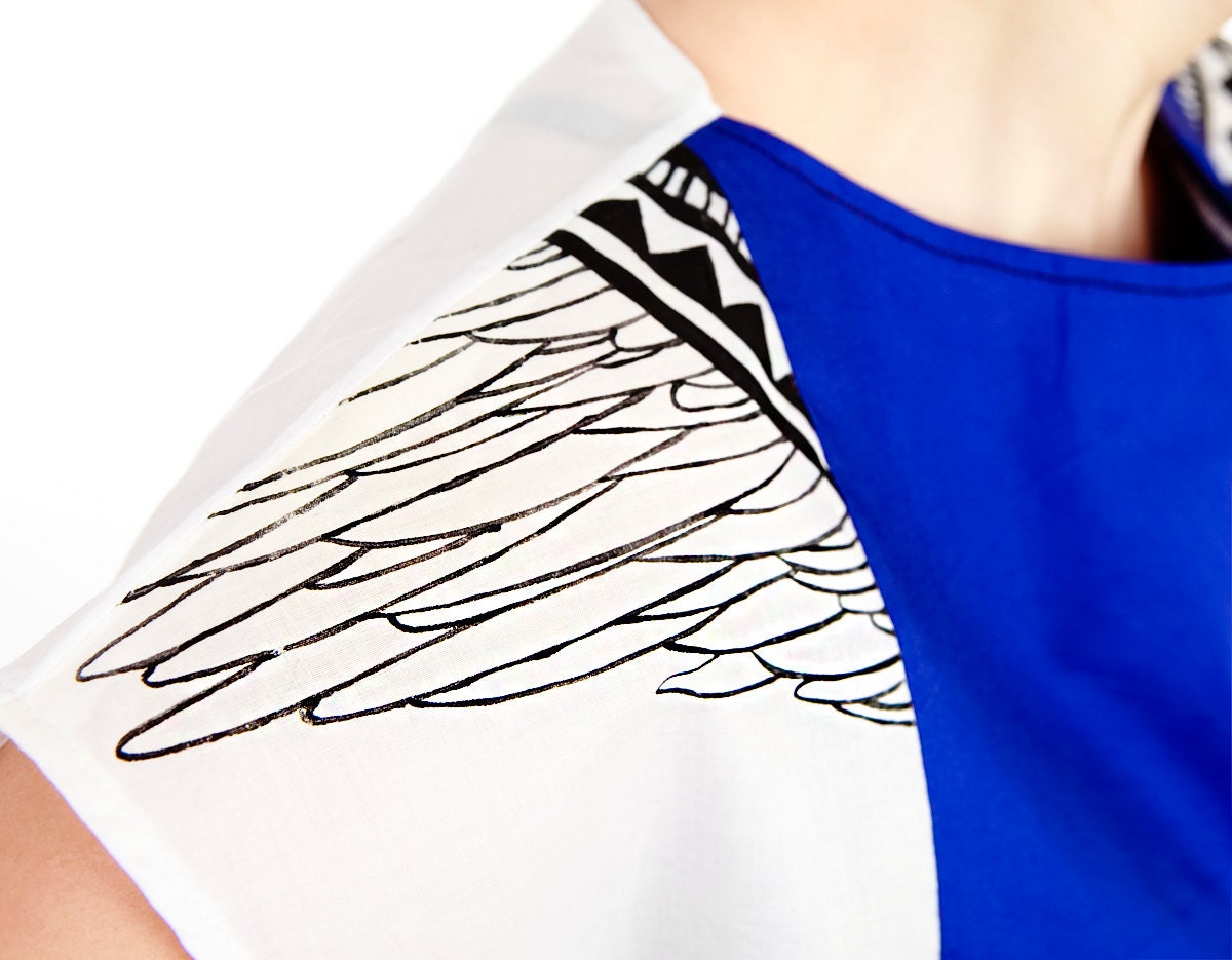 Hand painted colour blocking women Top, unique OOAK