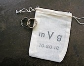 Personalized wedding ring bag.  Rustic muslin ring bag. ring bearer accessory.  2x4 muslin bags custom initials and wedding date.