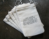Wedding favor bags, muslin, 3x5. Set of 50.  Let Love Bloom, original design in black on natural white cotton.