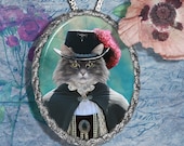 Cat Norwegian Forest Cat or Maine Coon Jewelry Pendant Necklace - Brooch Handcrafted Ceramic