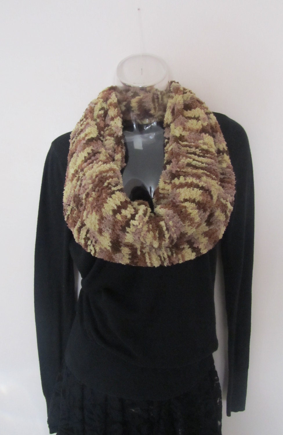 Unisex Beige, Brown Infinity Scarf/Cowl