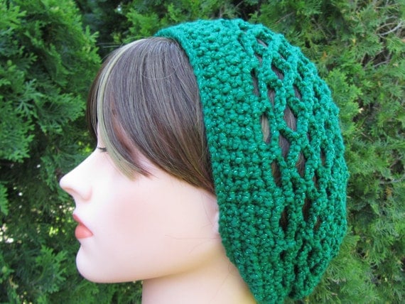 Crochet Snood in Green, Handmade Beanie, Hair Accessories