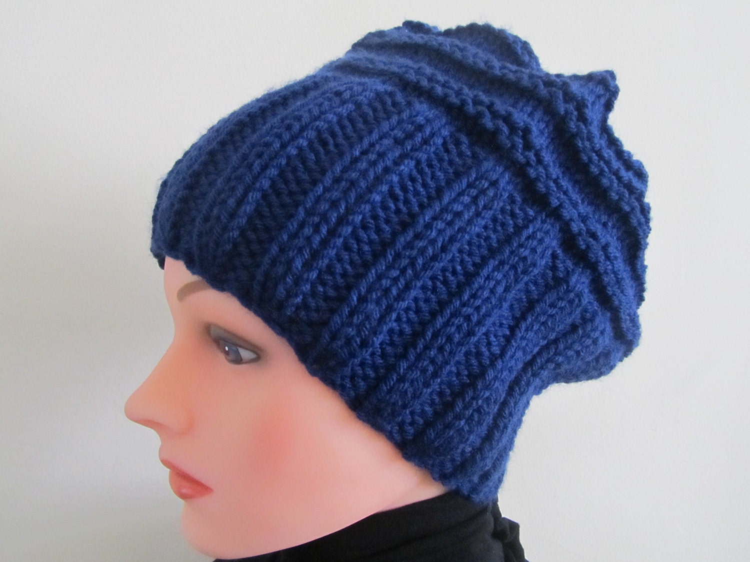 Hand Knit Hat, Slouchy Hat  Midnight Blue, Navy  Unisex Hat