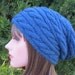 Denim Hand Knit Hat, Slouchy Hat in Denim, Knitted Navy Blue Hat, Winter Accessories