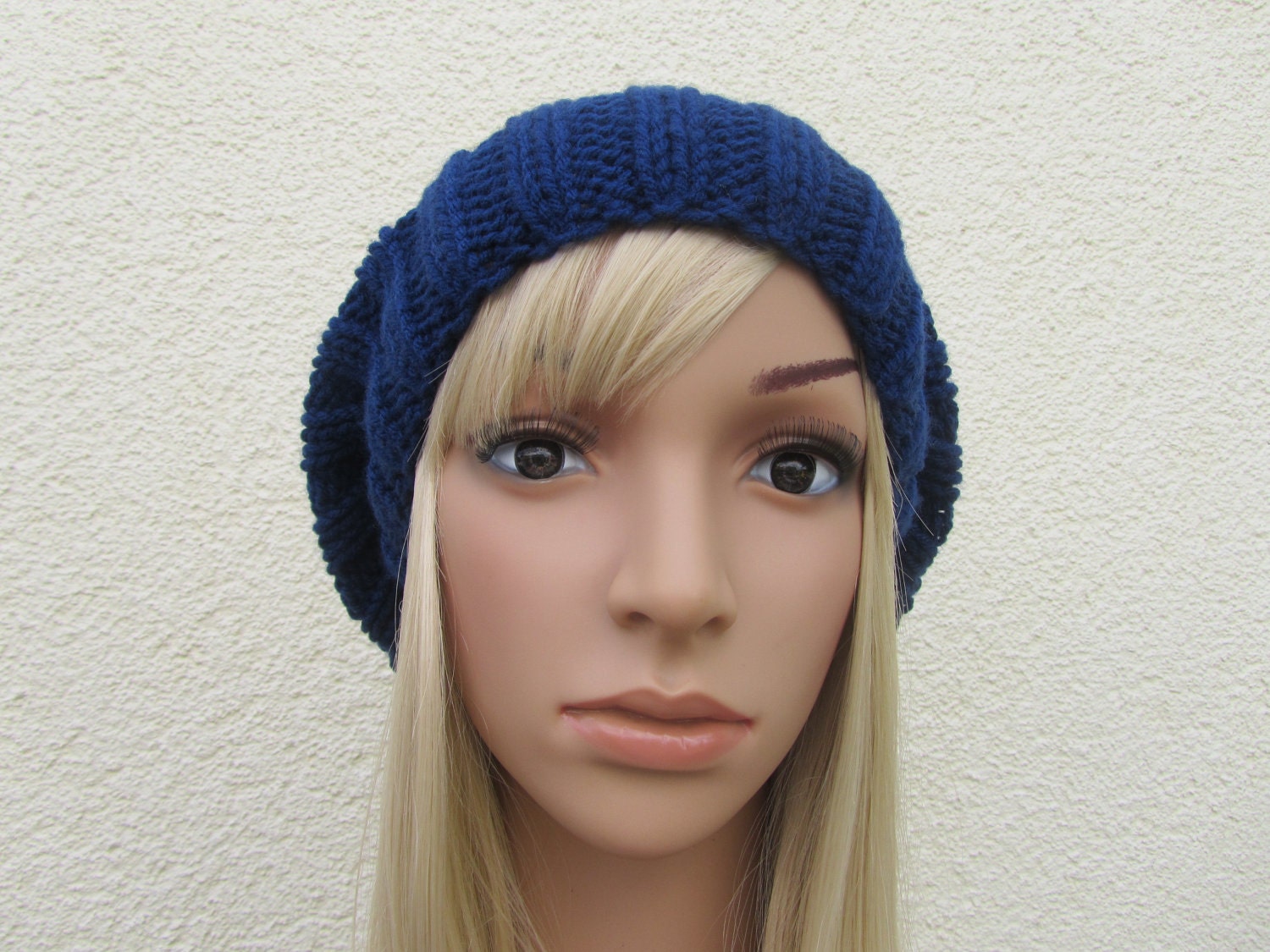 Hand Knit Hat, Slouchy Hat  Midnight Blue, Navy  Unisex Hat