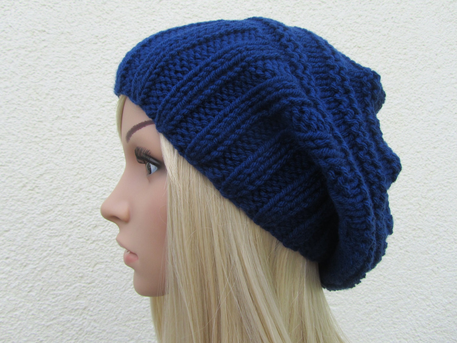 Hand Knit Hat, Slouchy Hat  Midnight Blue, Navy  Unisex Hat