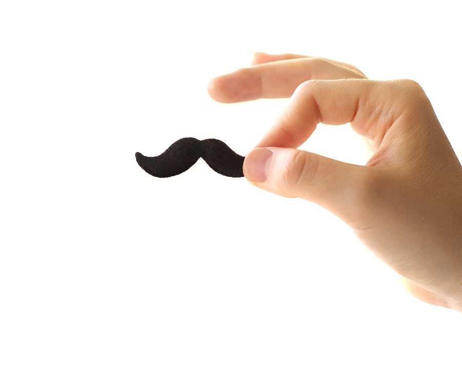 Small mustache brooch / Black plush mustache pin / Gift for him under 10, 15, 20 USD / Father's Day gift