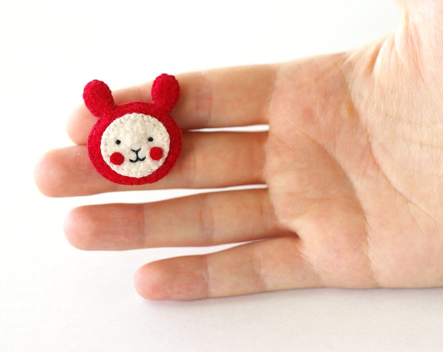 Christmas gifts for kids / Cute bunny brooch / Tiny rabbit brooch in red / Made to order