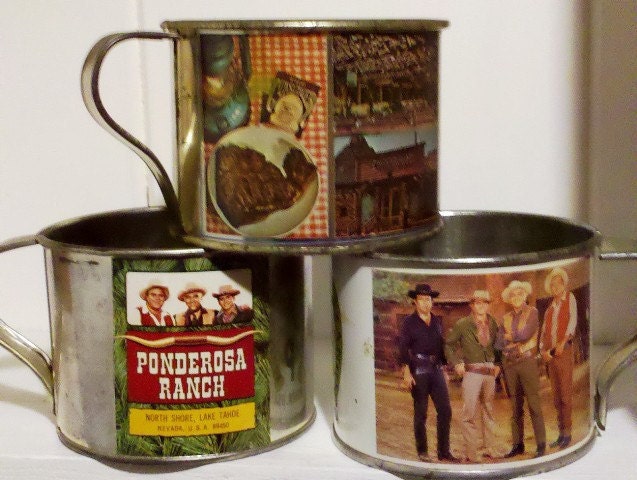 Vintage Tin Ponderosa Ranch Camp Cups.  C. 1960s