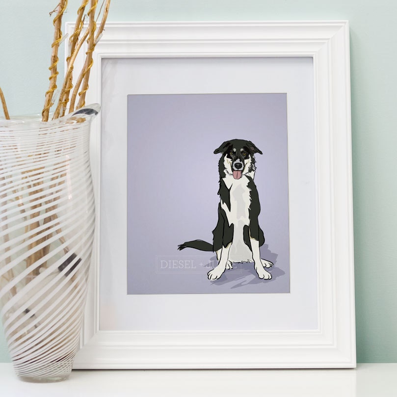 Border Collie Mix Dog Portrait - Digital Illustration - 8 x 10 Archival Matte Print