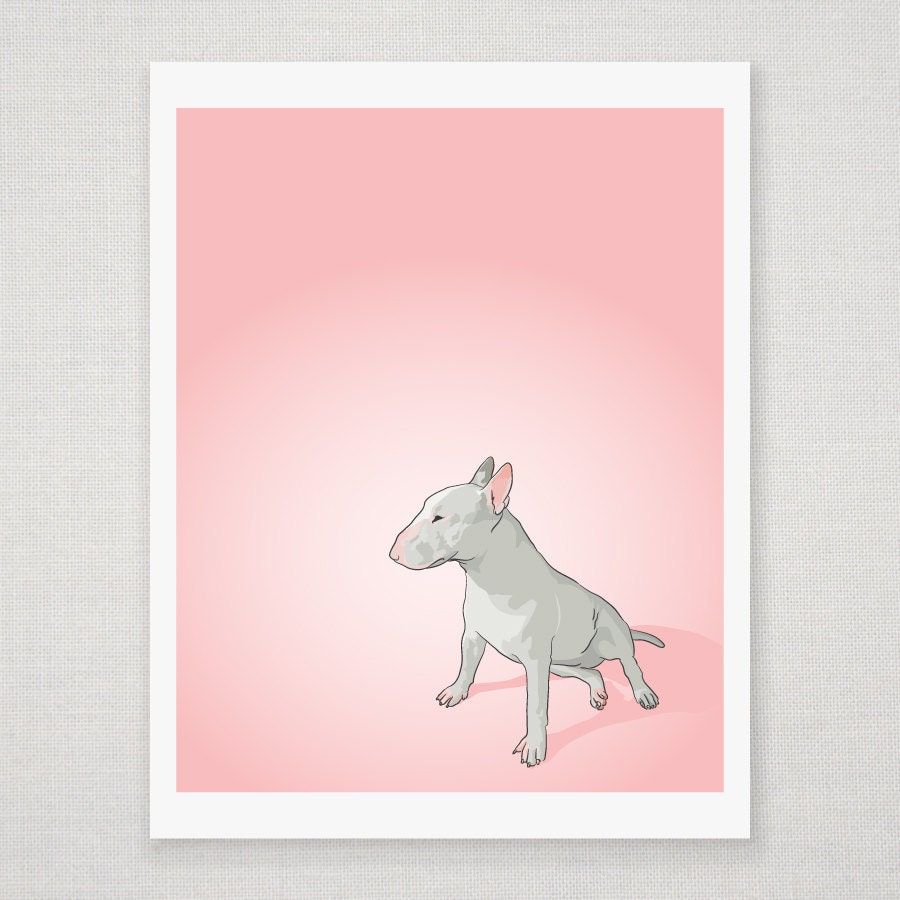 Bull Terrier Dog Portrait- Pink Illustrated Print - 8 x 10 Archival Matte Print