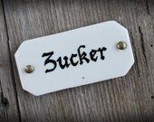 antique china label, handpainted "Zucker" (sugar)