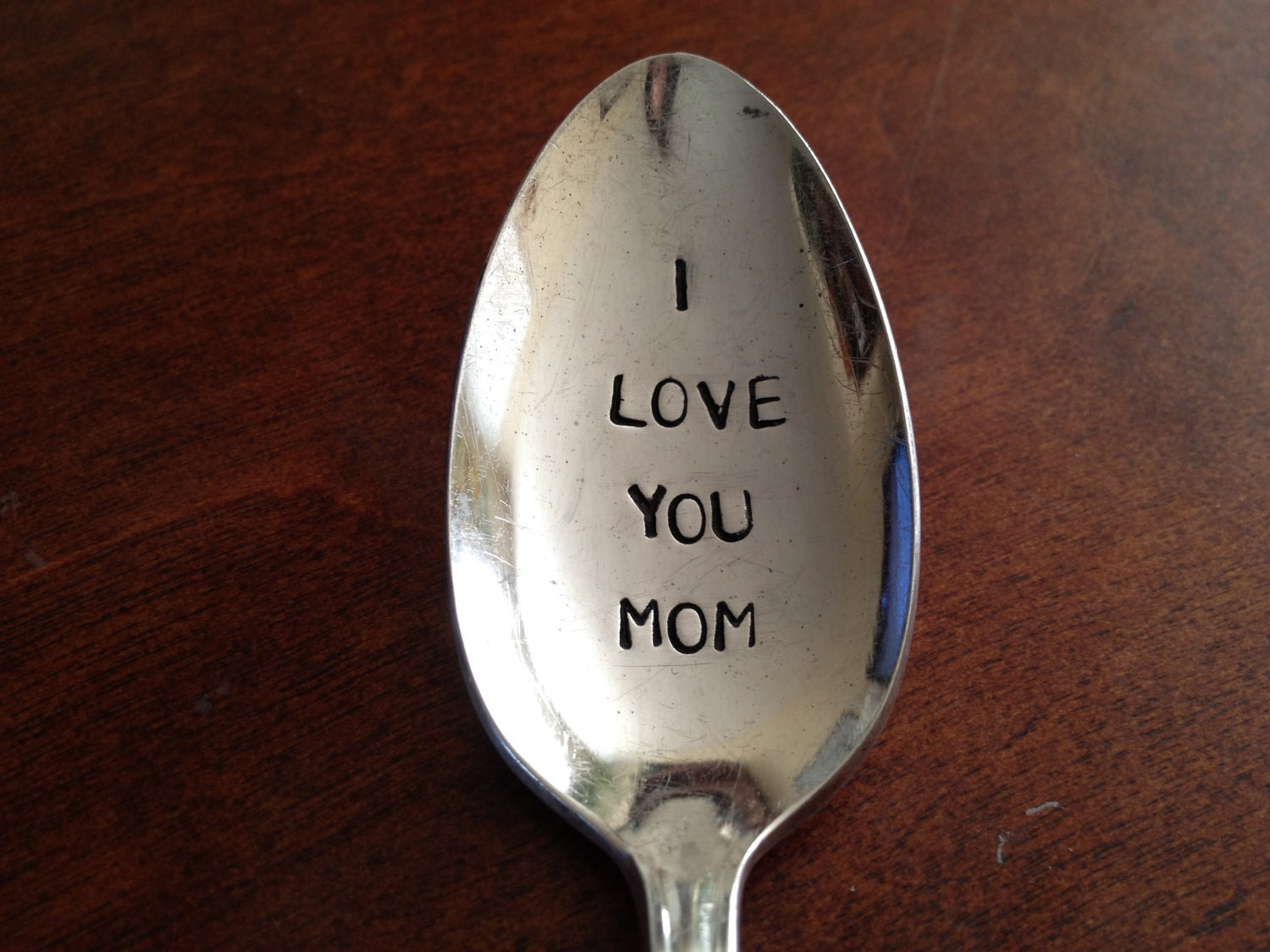 I Love You Mom    vintage silverware hand stamped spoon