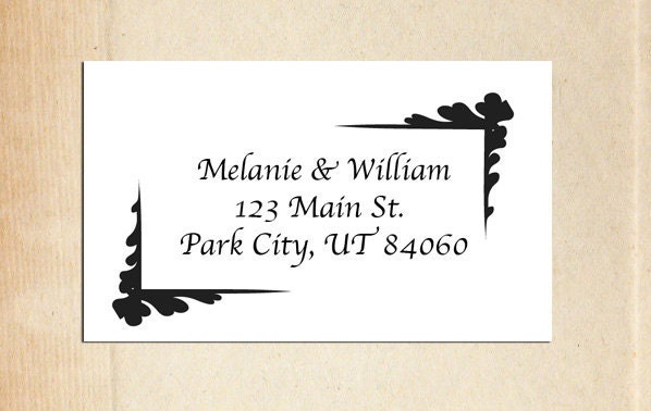Return Address Stamp - First Names with Corner Design  2.5 x 1.5 inch