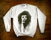 Crew Neck Sweatshirt Grey JIMI HENDRIX hand painted made to order