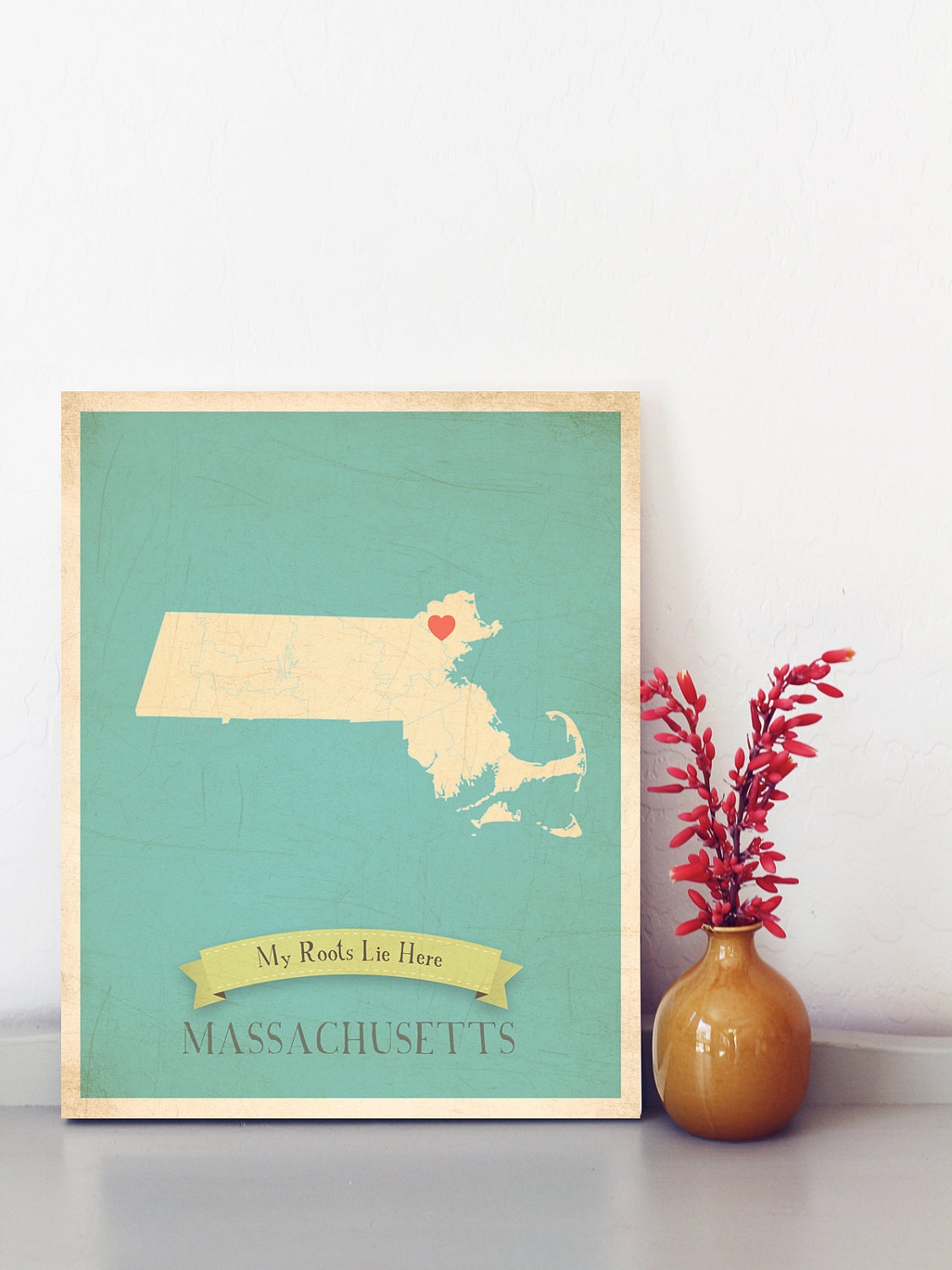 Massachusetts Roots Map 11x14 Customized Print