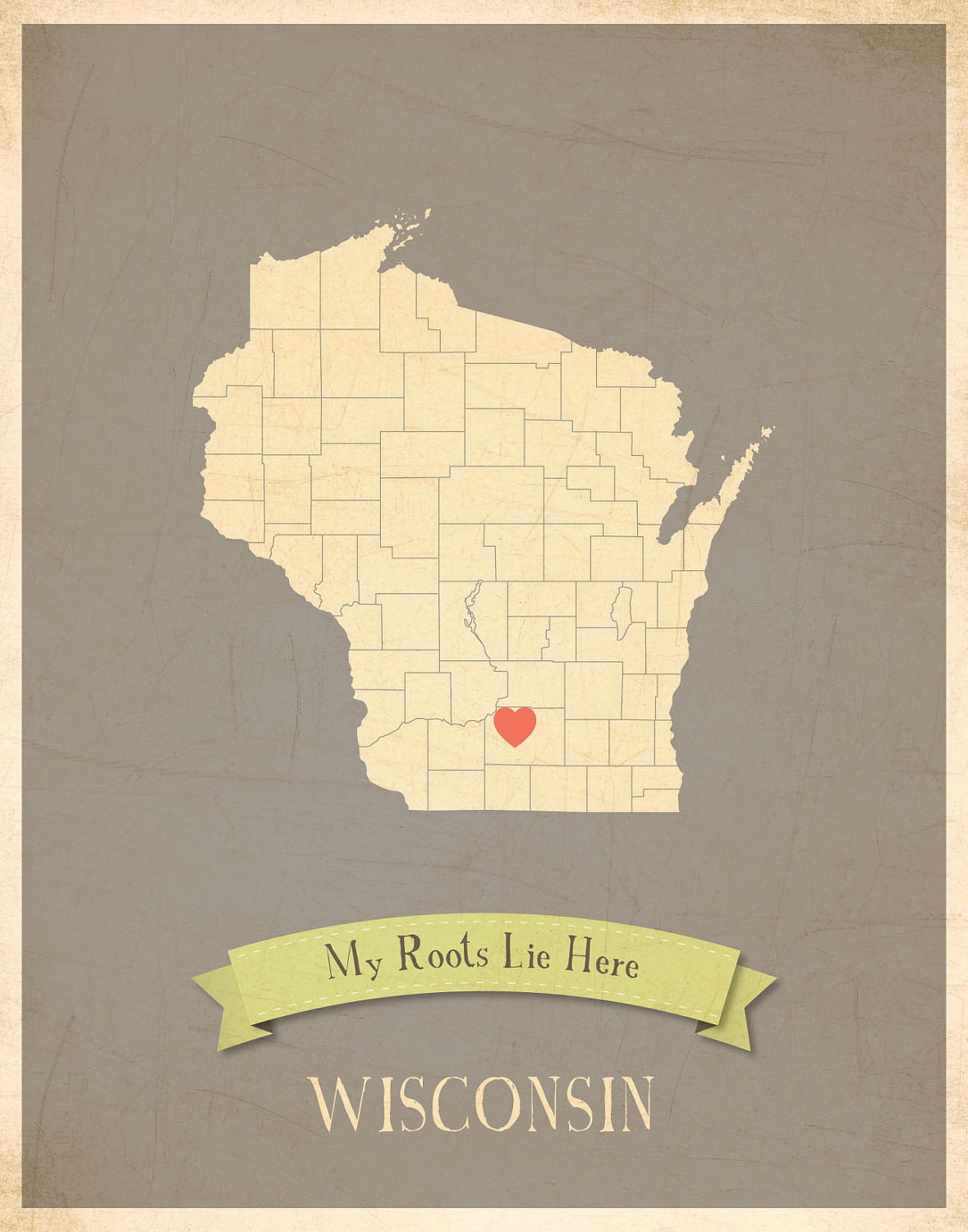 Wisconsin Roots Map 11x14 Customized Print