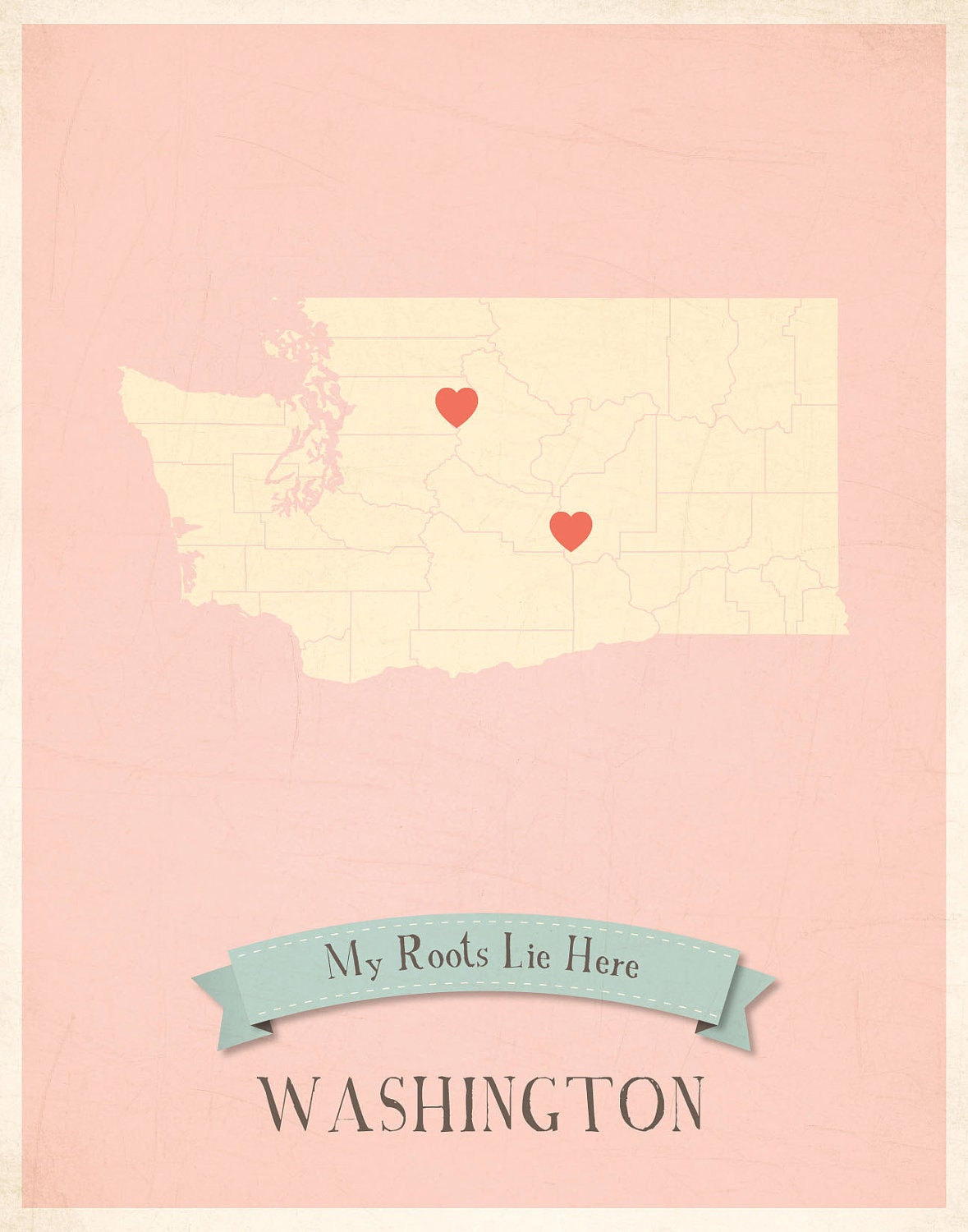 25% OFF SALE Washington State Roots Map 11x14 Customized Print