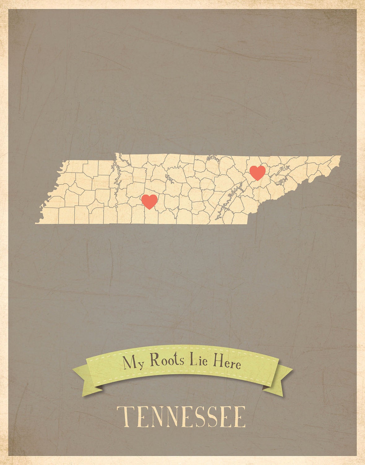 25% OFF SALE Tennessee Roots Map 11x14 Customized Print