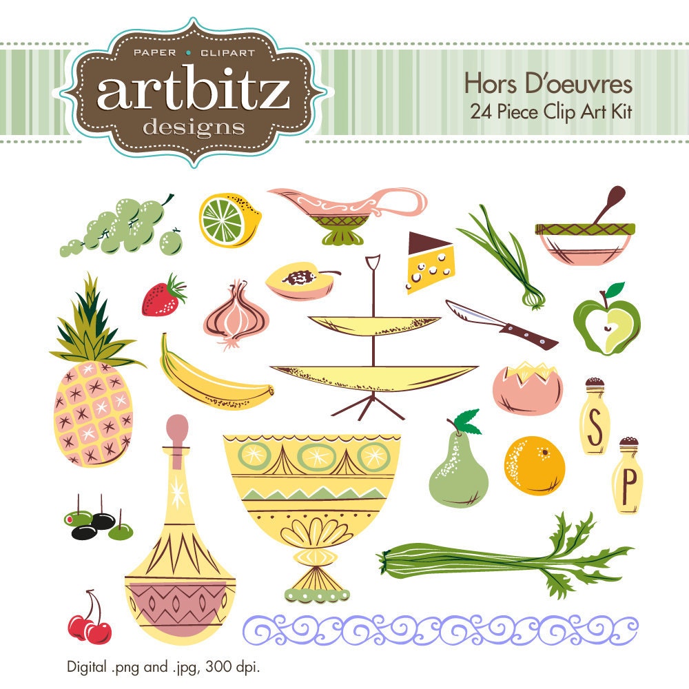 Hors D'oeuvres No. 07001 24 Piece Clip Art Kit, 300 dpi .jpg and .png