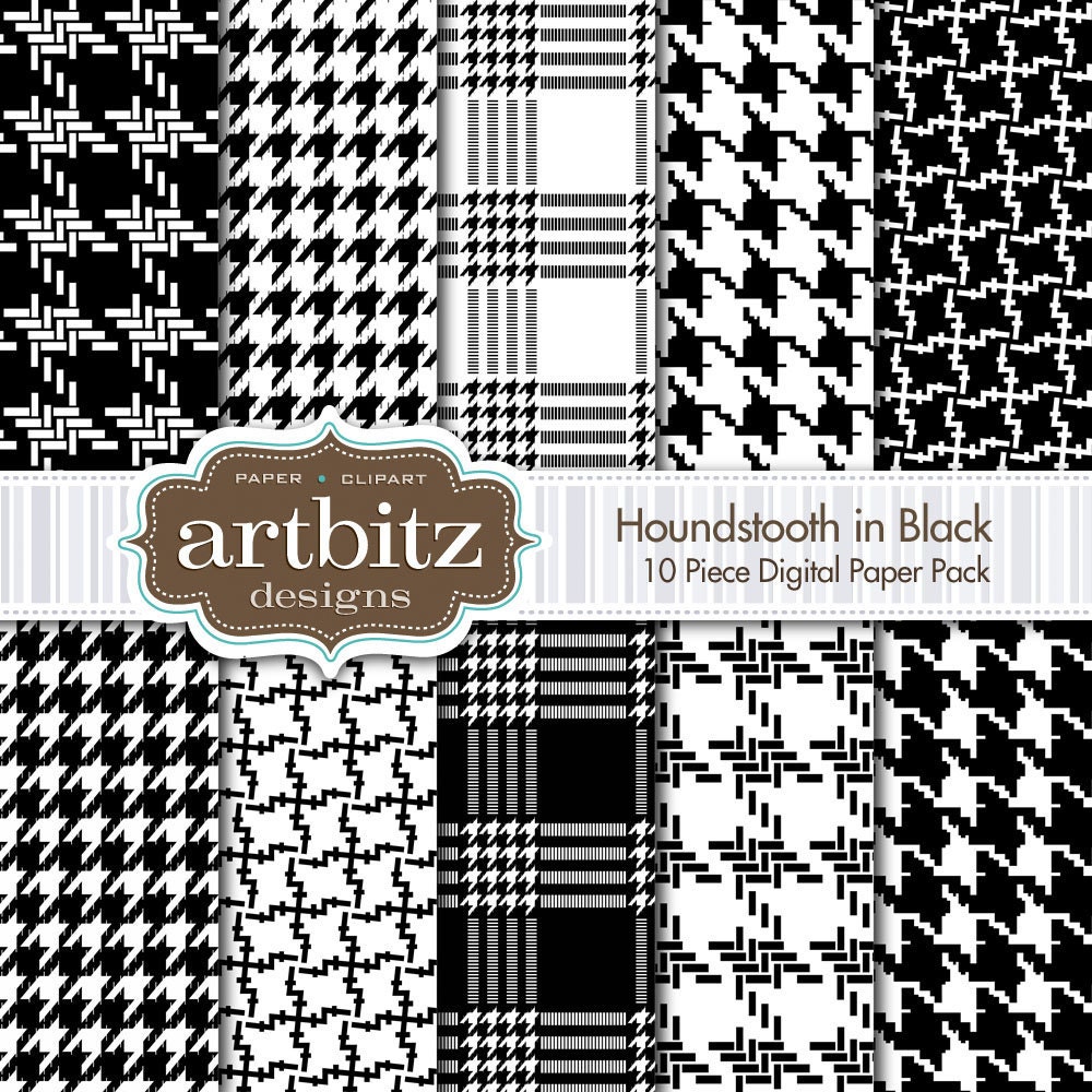 Houndstooth in Black 10 Piece Digital Scrapbook Paper Pack, 12"x12", 300 dpi .jpg