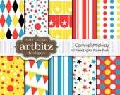 Carnival Midway 10 Piece Circus Themed Digital Scrapbooking Paper Pack, 12"x12", 300 dpi .jpg