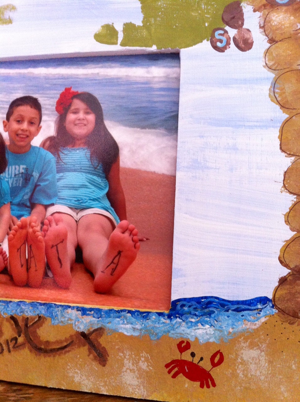 Father's Day Handprint / Footprint Beach and Palm Trees Picture Frame - Custom, Personalized, DIY Hand Painted Art