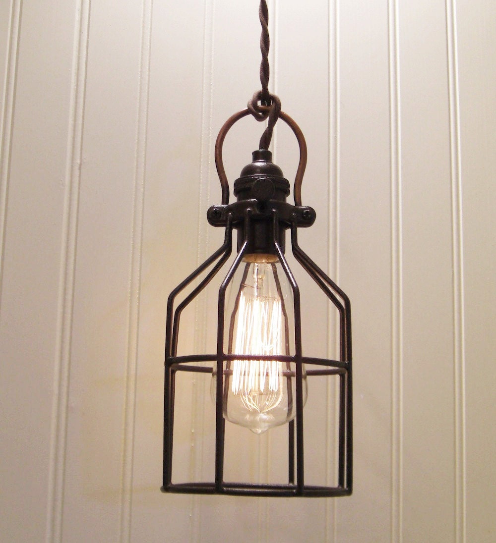 NEW- Industrial Pendant Wall Sconce with Hand Forged Copper Handle. Table or Desk Lamp. Retro Edison Lamp.