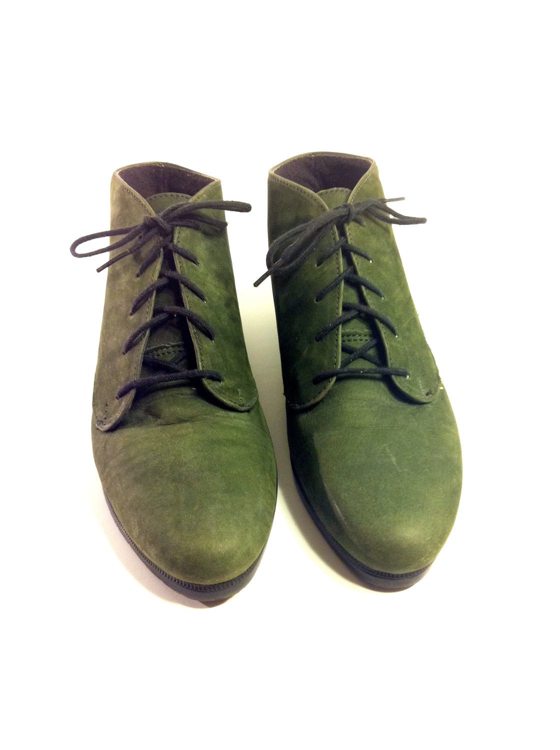 Green Leather Ankle Boot Oxfords 8 - Emerald Lace Up Granny Boots 8