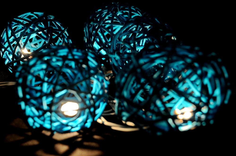 20 x Blue color Rattan ball string light patio outdoor decoration deco room wedding patio party oriental asia