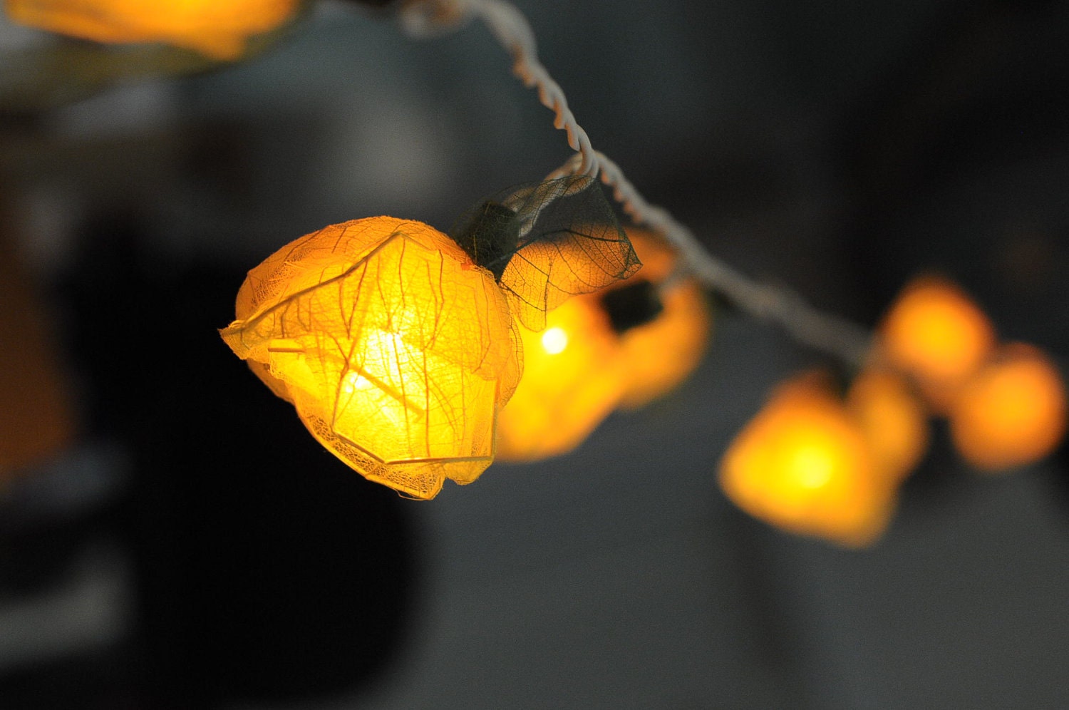 20 yellow handmade real leaf Rose flower leaf string light patio decoration wedding bedroom living room party lantern
