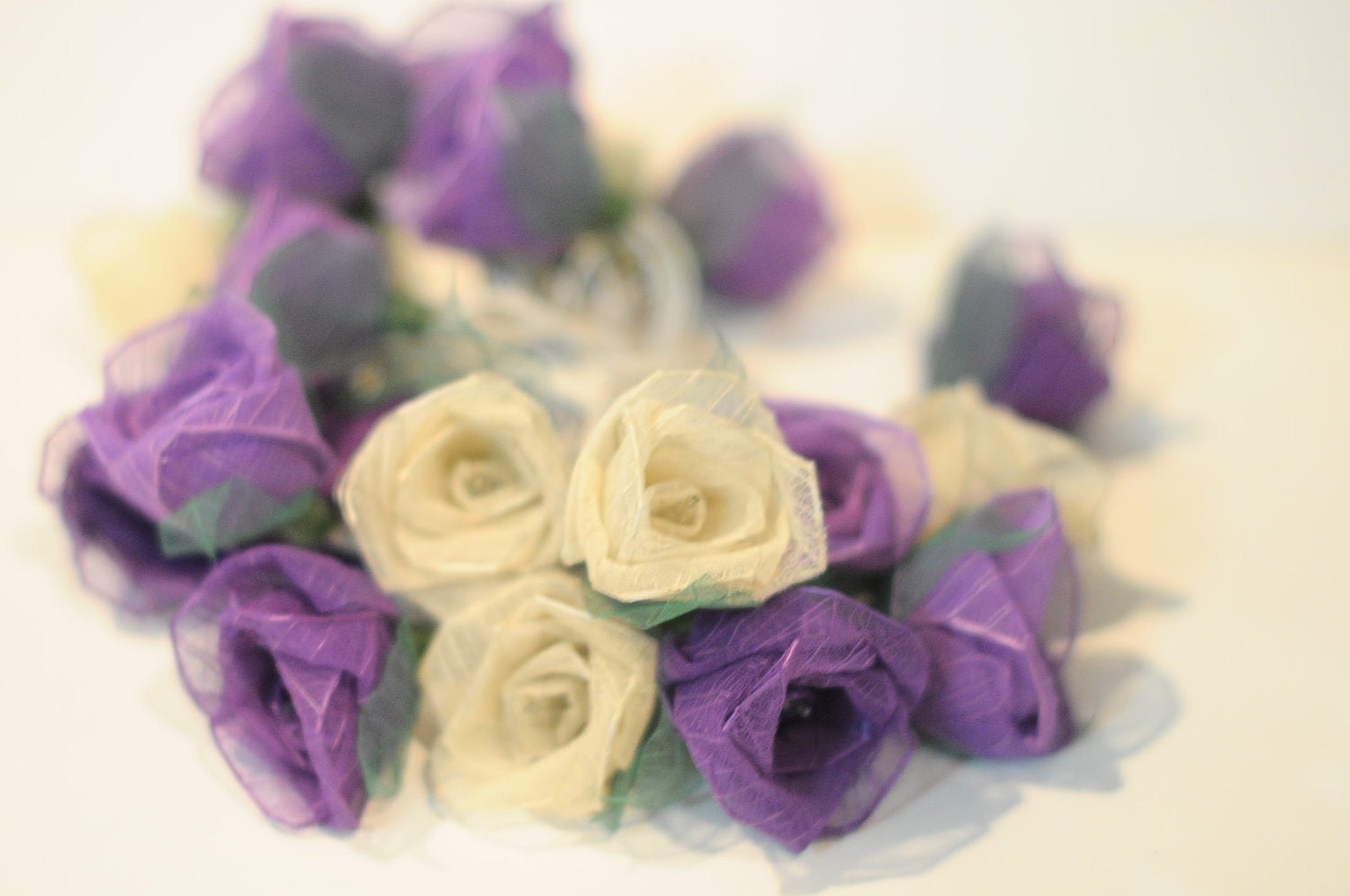 20 White and purple handmade real leaf Rose flower leaf string light patio decoration wedding bedroom living room party lantern