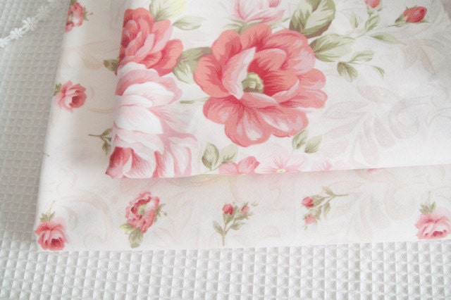 Pink Rose Fabric, Pink Floral Fabric, Rose Cotton, Japanese Fabric, Rose Cotton Fabric- 1/2 yard 18'X63"