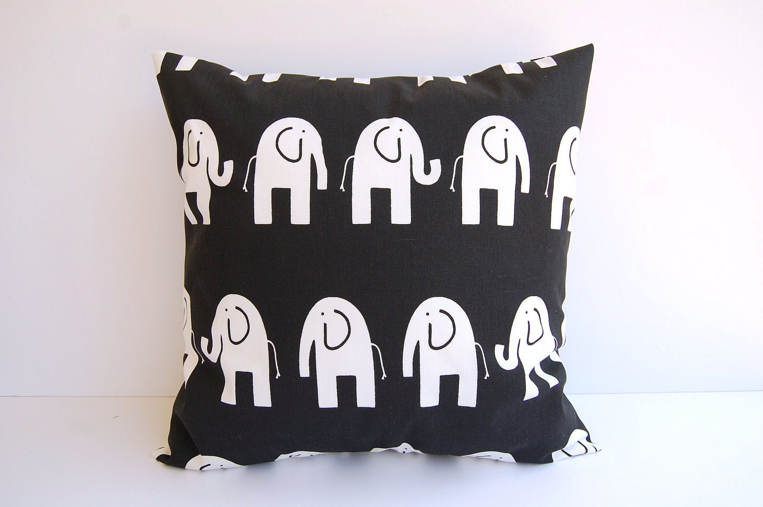 Decorative throw pillow cover 20" x 20" mod elephant pillow Ele in black