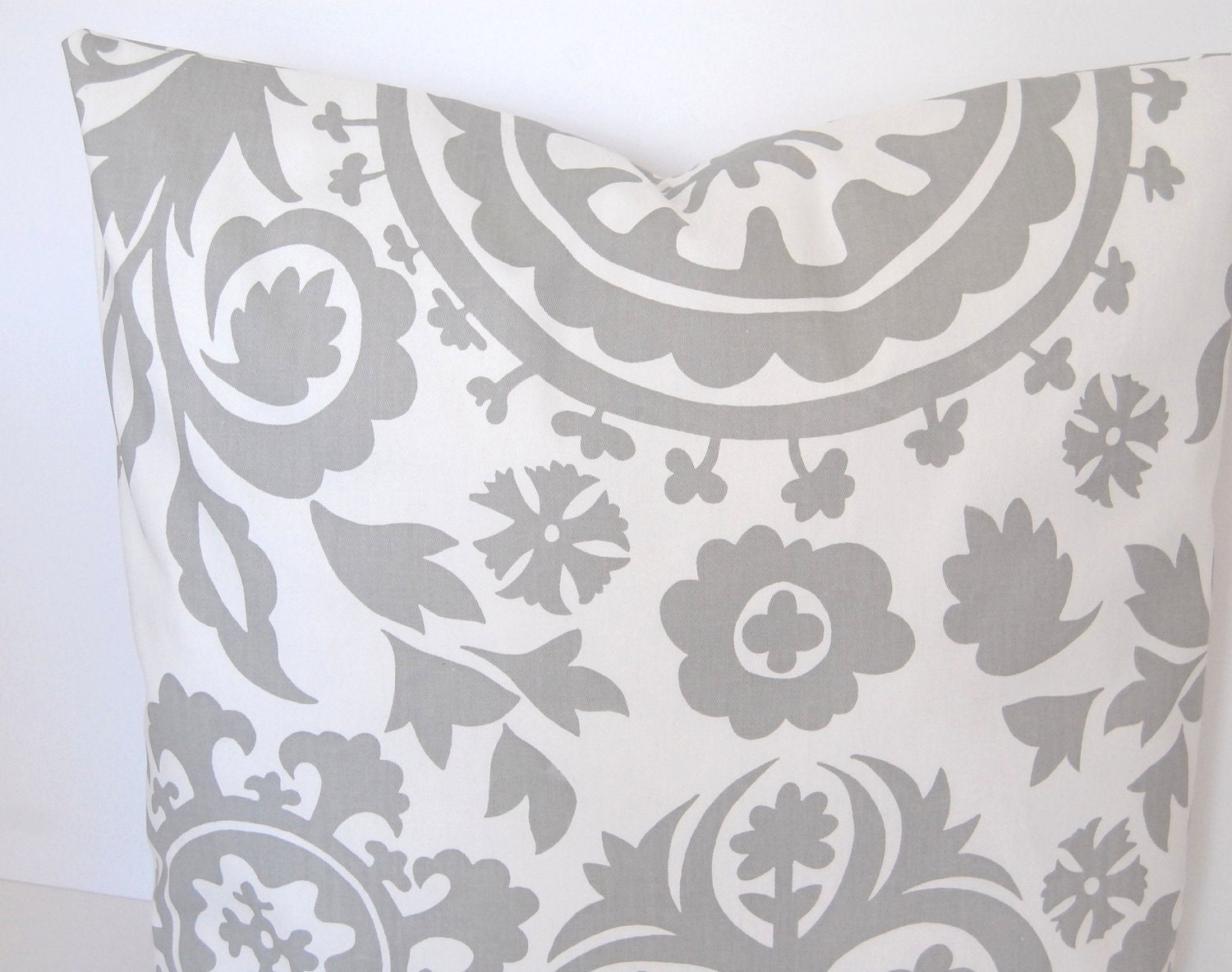 Decorative pillow covers 20" x 20" gray and white Suzani