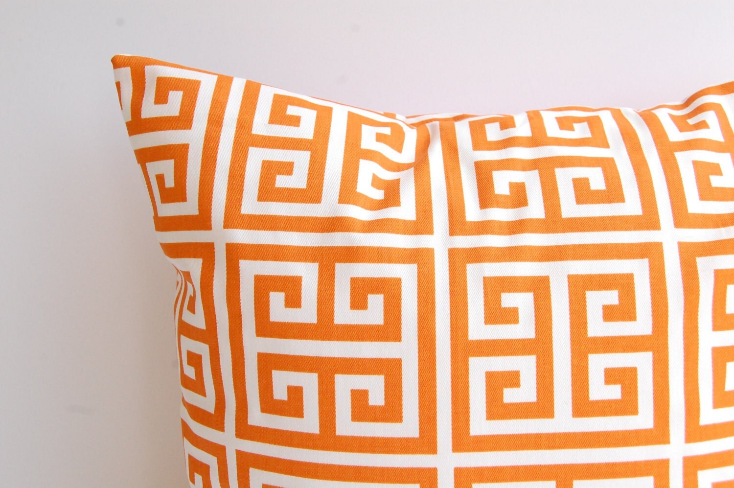Orange throw pillow covers set of two 18 x 18 Greek Key pattern