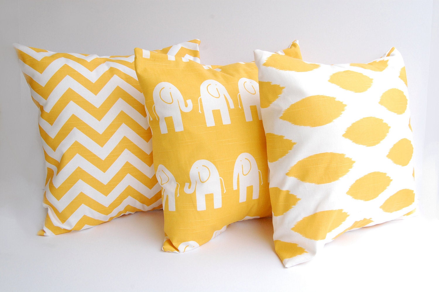 Throw pillows yellow set of three 18 x 18 by ThePillowPeople
