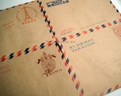 20 Mini Kraft Envelopes Airmail Vintage Style Paris Praha Italy London Par Avion Stationery Set
