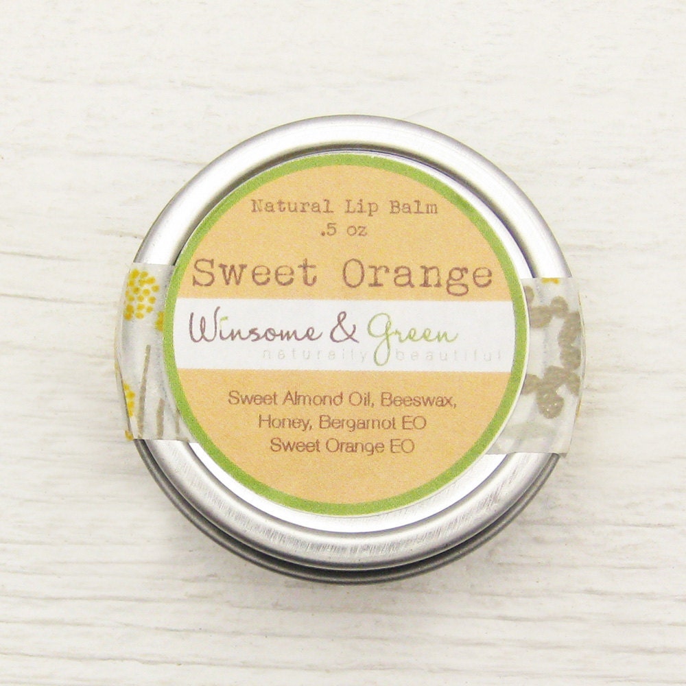 Natural Lip Balm - Sweet Orange - Honey, Beeswax, Sweet Orange Essential Oil, Sweet Almond Oil floral spring