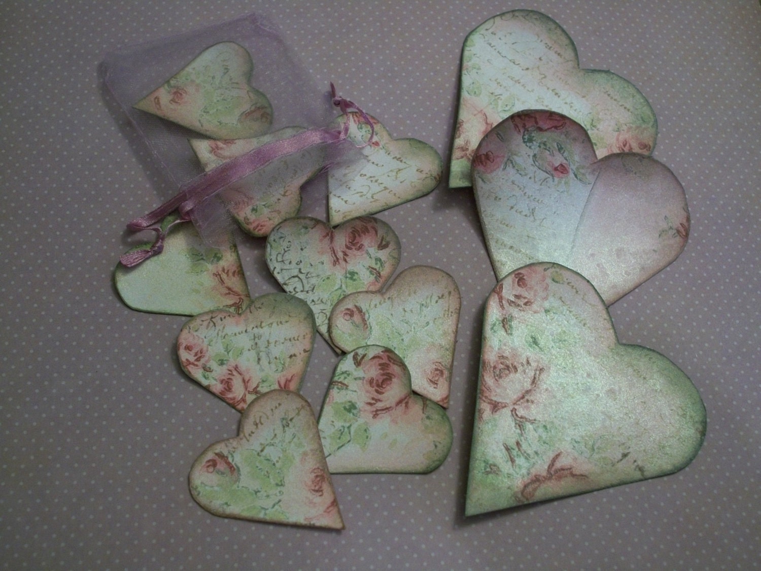 Romancing the Rose - Paper Heart Set for altered art, wedding confetti/decor, paper crafts, ATC's