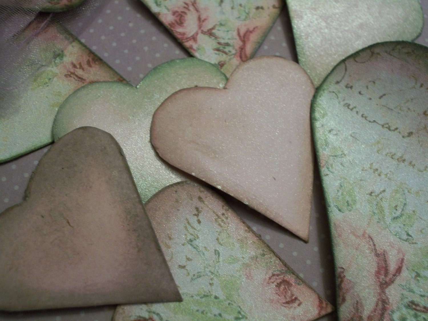 Romancing the Rose - Paper Heart Set for altered art, wedding confetti/decor, paper crafts, ATC's