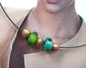 Jewelry Glass beads necklace on a black wire choker
