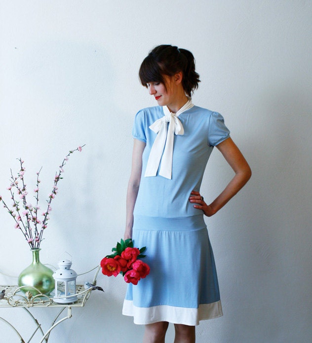 Elegant dress "Sienna", iceblue-offwhite