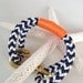 Navy & White Nautical Rope Bracelet with Orange Wrap and a Bronze Clasp