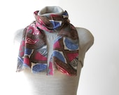 Vintage Long Scarf - Multi color, Brown, Blue, Red, Triangle