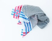 Vintage Suare Cotton Scarf  by Honey - Geometric, Red, Blue, White