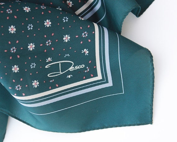 Vintage Scarf by Desco - Square, Green, Floral, summer Fashion