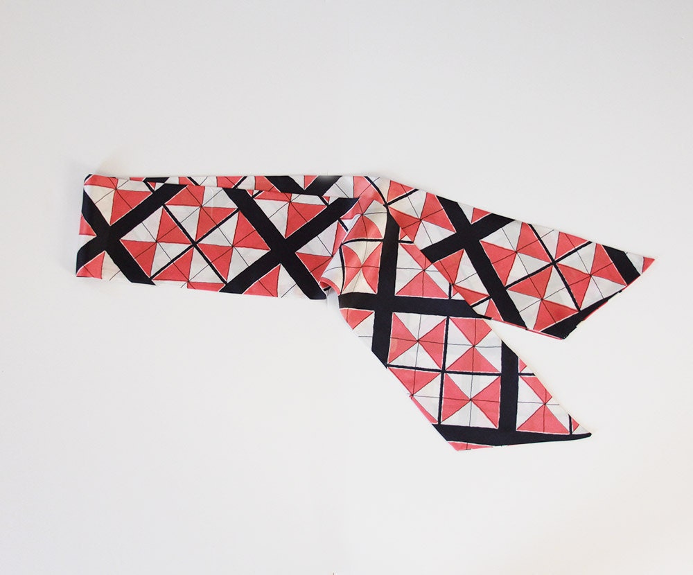 Vintage Long Scarf, Orange, Navy, Cross