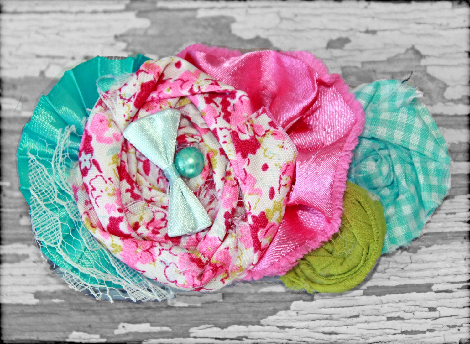 Fabric Flower Headband, Hair Band, Turquoise, Pink, Lime Hair Accessory, Flower Hair Clip, Fabric Flower Brooch, Baby Girl Hair Bow