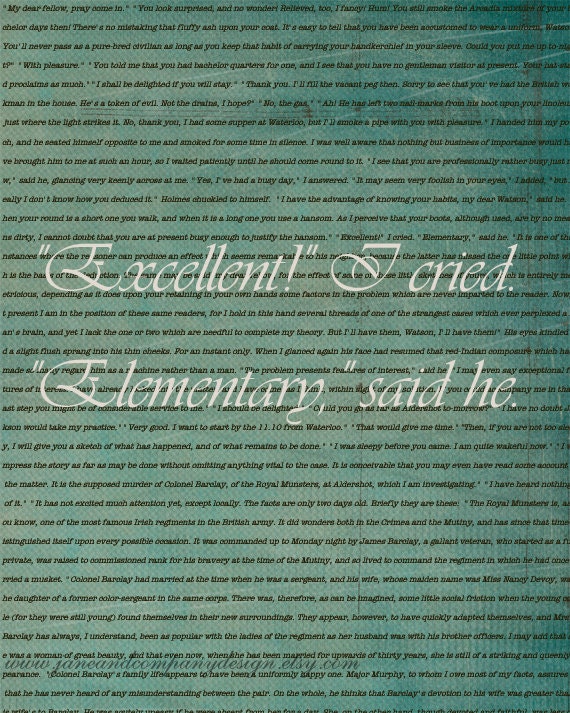 Sherlock Holmes, Elementary, Inspirational Quote, Text copied from Vintage Book Page, Typography, Literature, Literary Artwork, 8x10 Print